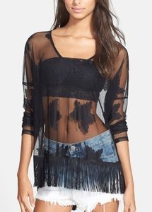 Nordstrom ASTR black High Low Sheer Leaf Top
